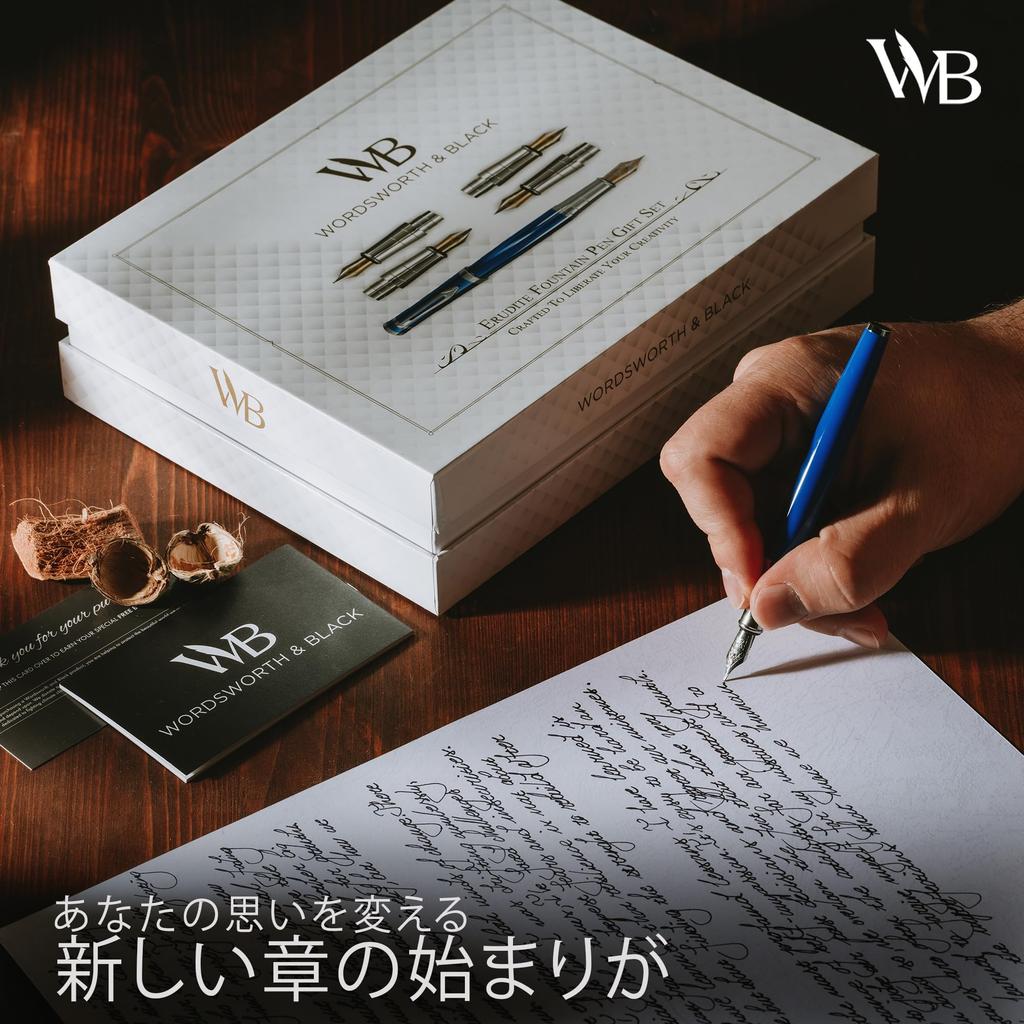 Wordsworth Black Fountain Pen Gift Set with Ink 6 Ink Ink Refill and 4 Replacement Premium for and Smooth Writing & Bottle, Cartridges, Converter,