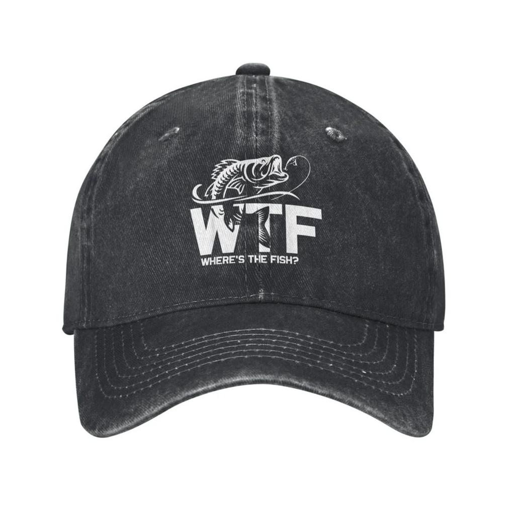 Gdzie jest ryba WTF Czapki baseballowe Unisex Postarzana dżinsowa czapka typu snapback Zabawny wędkarz wędkarz wędkarz Outdoor Bieganie Prezent