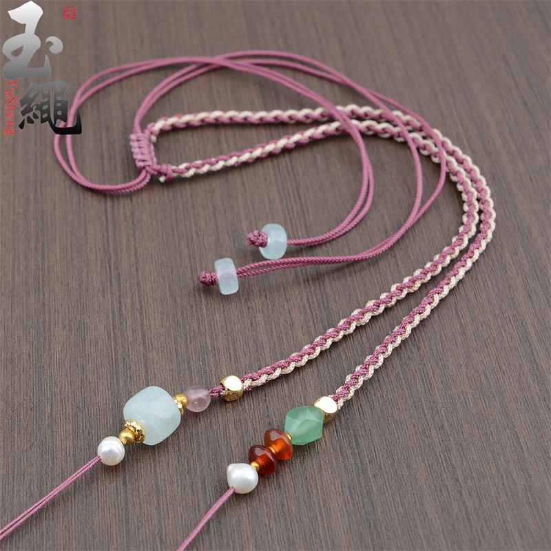 Hand-Woven Adjustable Dzi Bead Pendant Necklace Cord for DIY Jewelry Lanyard