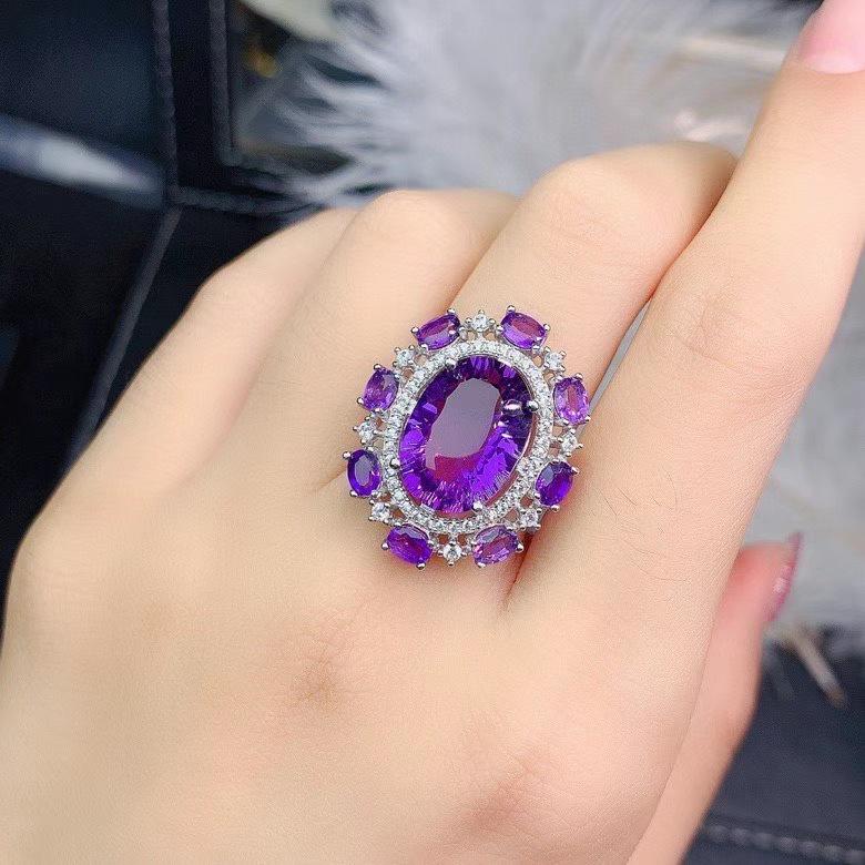 Luxury Gemstone Ring with Simulated Amethyst & Yellow Diamond