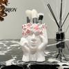 Artistic Cosmetic Brush Cup Storage Box, with Side Face Design, Nordic Style Versatile Makeup Minimalist Container Holder, for Bedroom Dressing Table