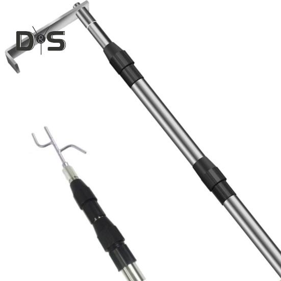 Bară telescopică de prindere a încărcăturii pentru camion, cu 2 cârlige, din oțel inoxidabil, pentru platforma camionetei, instrument de recuperare a căruciorului, tijă telescopică de împingere și tragere, rezistentă