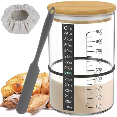 900 ml Sauerteig-Starterglas-Set, klares Glas, hitzebeständig, Sauerteig-Starterbehälter, Back-Gärglas, Lebensmittelaufbewahrung