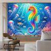 2D Ocean Themed Party Backdrop, Rainbow Seahorse Coral Reef Photo Booth Background Banner