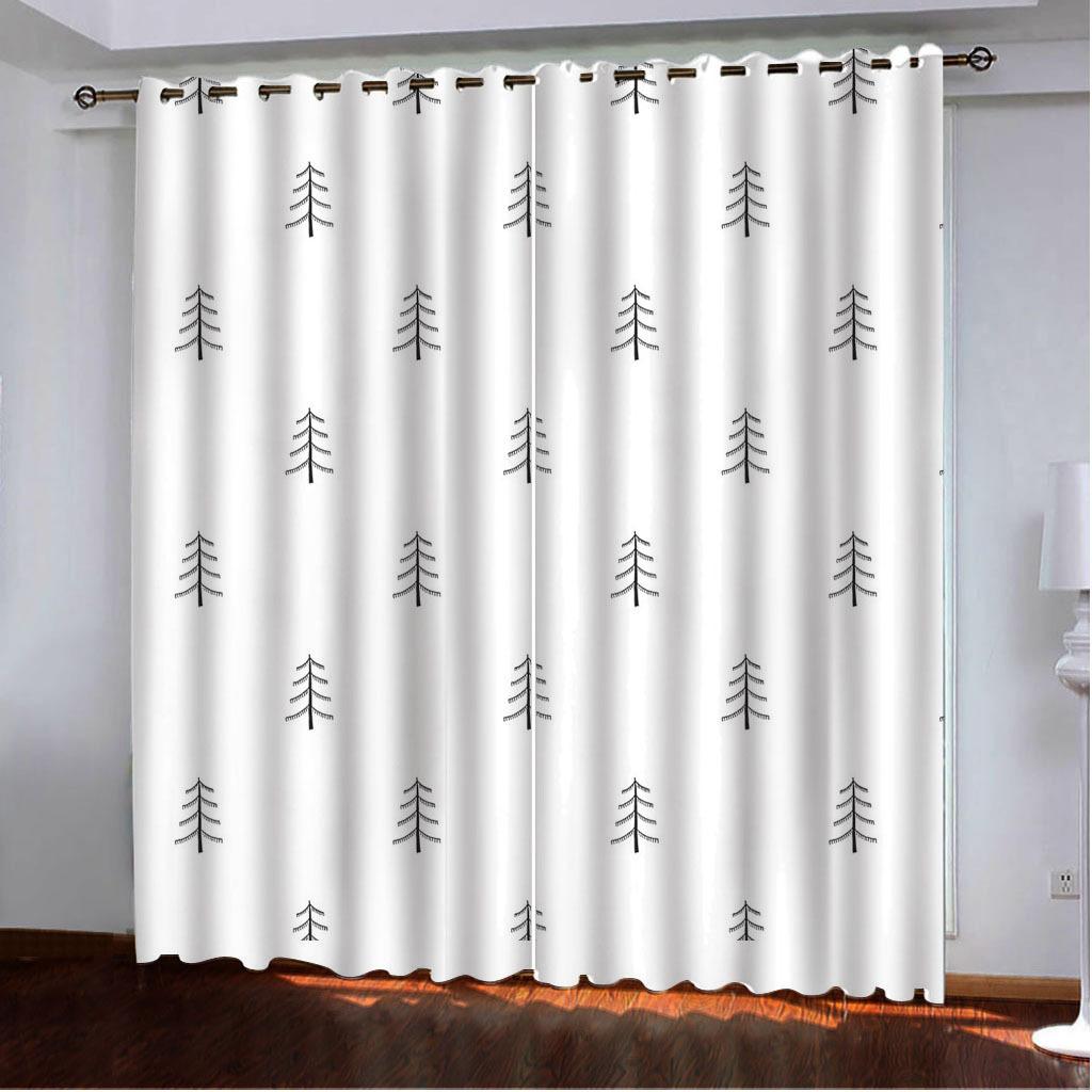 Curtains Black And White Simple Wind 3D Digital Printing High Density Blackout Curtains