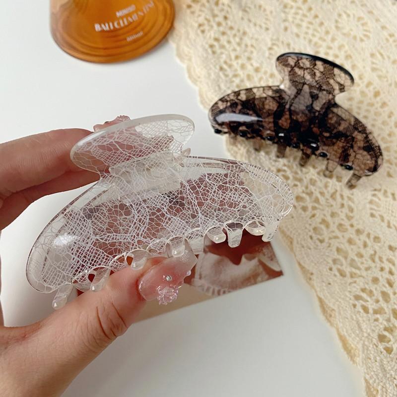 1pc New Style Elegant Ins Style Hair Clip With Acetate Lace Pattern For Back Of Head; Korean Style Claw Clip