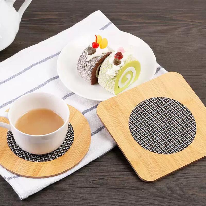 Fine Workmanship Wooden Heat Pad With Anti-Slip Mat Round Square Coasters Waterproof Anti-Slip Pot Holder Kitchen Kitchenware