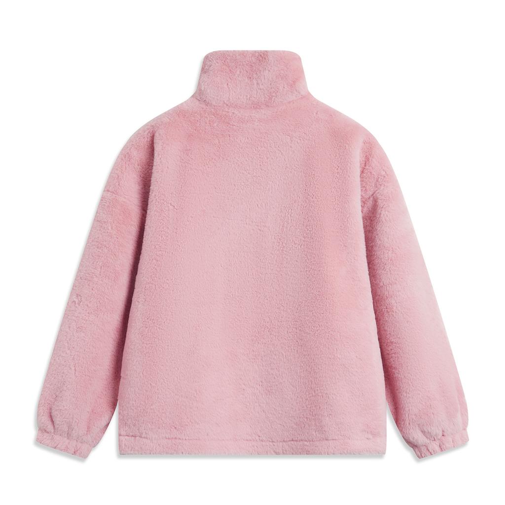 Li Ning Sports Lifestyle Series Faux Rabbit Fur Warm Plush Collar Windproof Casual Comfortable Versatile Fleece Jacket Women Jackets AFDUC96-4