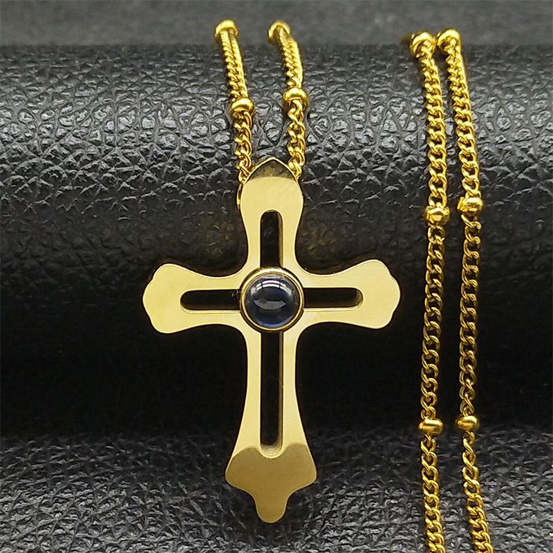 

100 Languages I Love You Projection Cross Pendant Necklace for Women Men Stainless Steel Chain Couple Gift Jewelry 7431-QKC 60CM