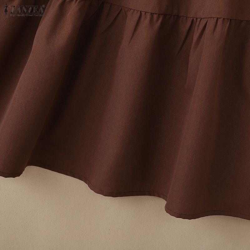 ZANZEA Damen Lässig Umlegekragen Elegant Langarm Kleid
