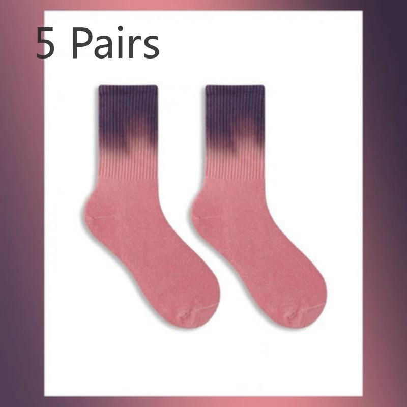 5 Perechi de Șosete Subțiri de Primăvară/Vară pentru Femei, cu Absorbție a Umidității, Transpirație, Respirabile, cu Vopsea Tie-Dye în Gradient