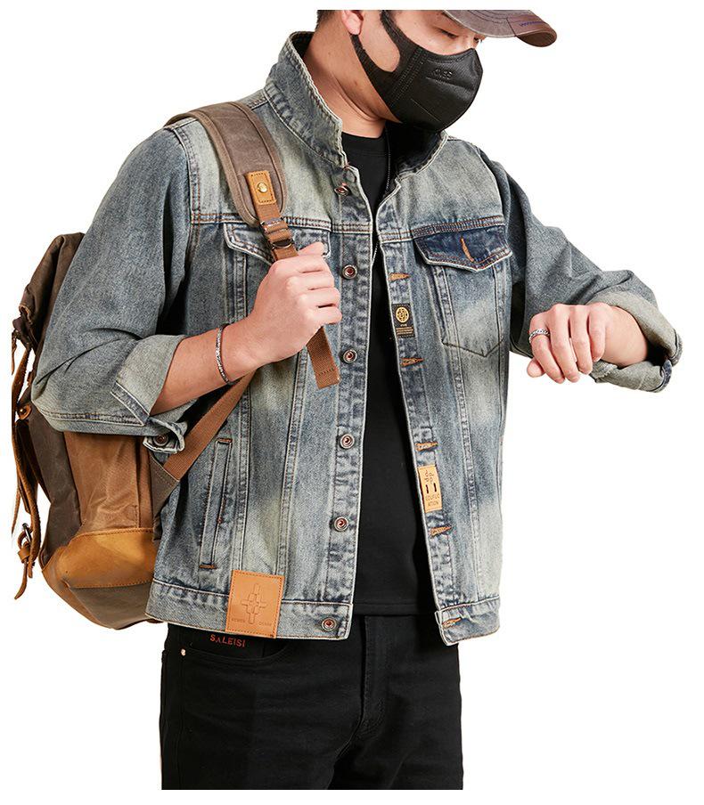 Xintang Men's Loose Casual Denim Jacket with Lapel and Feature Print for Spring & Autumn 2025