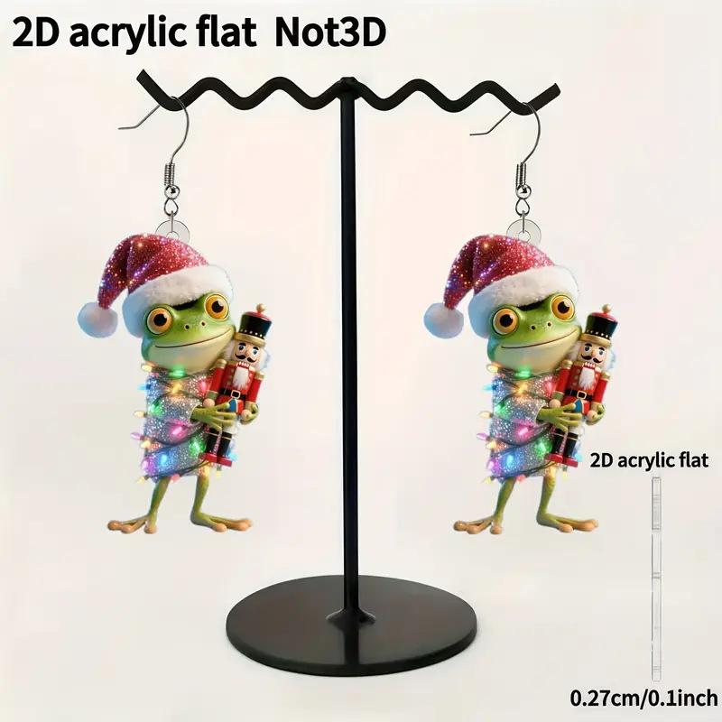 Cross-border new frog earrings flat acrylic Christmas theme green holiday party frog prince earrings