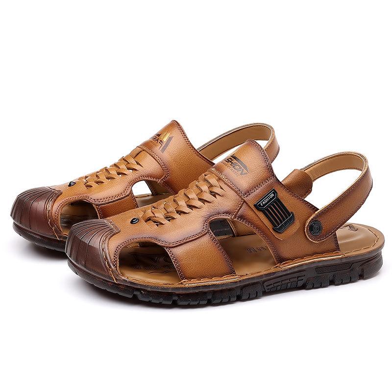 Sandals men's summer first-layer cowhide beach shoes, genuine leather cowhide soft soles, driving outside, Baotou Dad cool slippers are popular