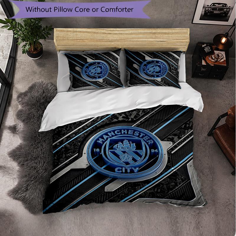 Set Lenzuola Manchester City Modello 3 Pezzi Morbida Copripiumino in Microfibra con Federe per Camera da Letto