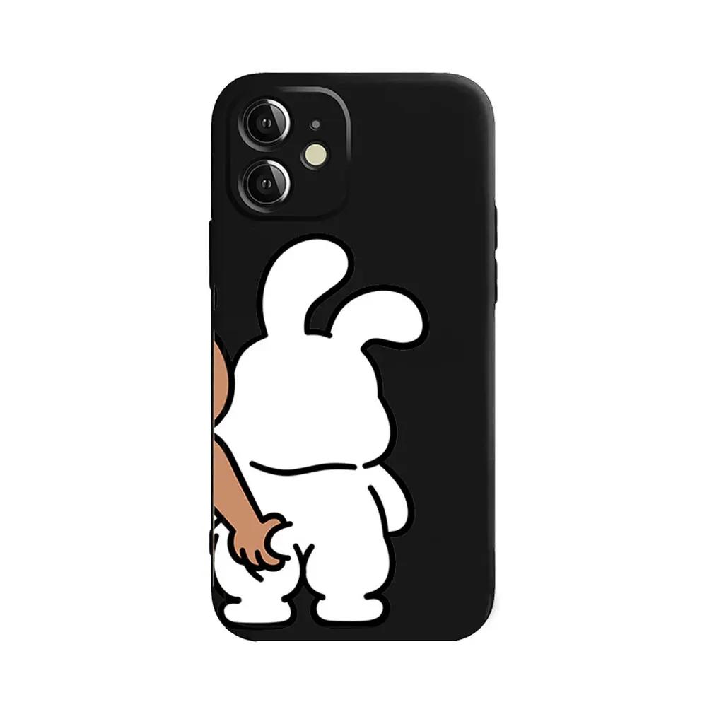 Funny Bunny Bear Couple Phone Case for IPhone 13 14 15 12 11 Pro Max Mini X XR XS MAX 7 8Plus SE2 Cute Animal Clear Paired Cover