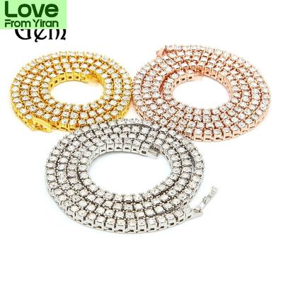 Hip -Hop Necklace Men 'S Alloy Rhinestones A Row Of Tennis Chain Gold Silver Simple Wild Necklace