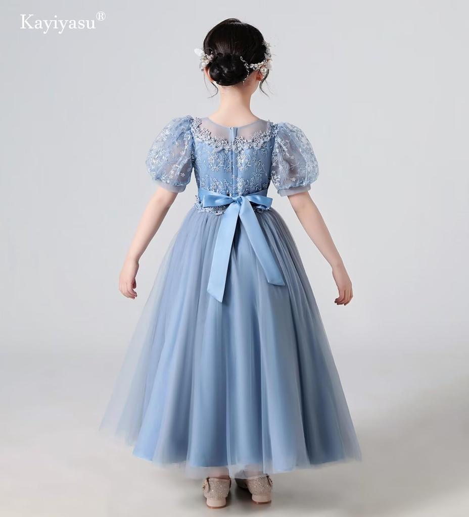 Kayiyasu Long Dress for Puff Perfect for Piano Flower Girl Kindergarten Entrance Junior Ages Girls, Children's Dress, Sleeves, Recitals, Performances,