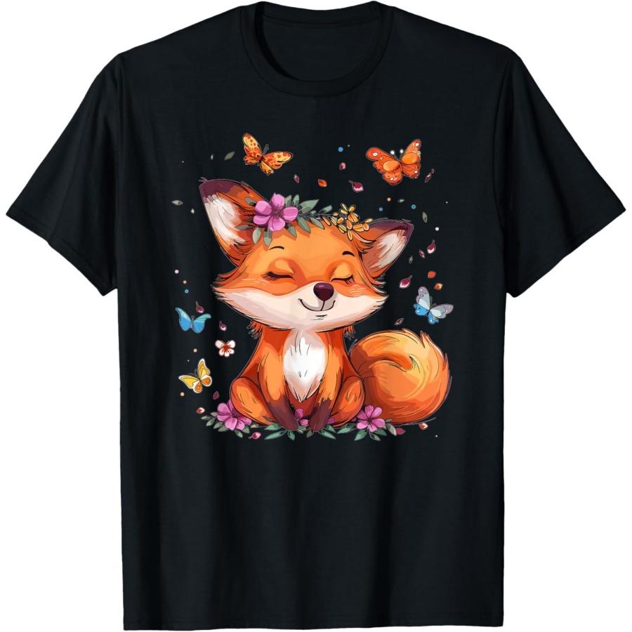 Cute Fox With Flowers I Kids Fox T-Shirt(1) S