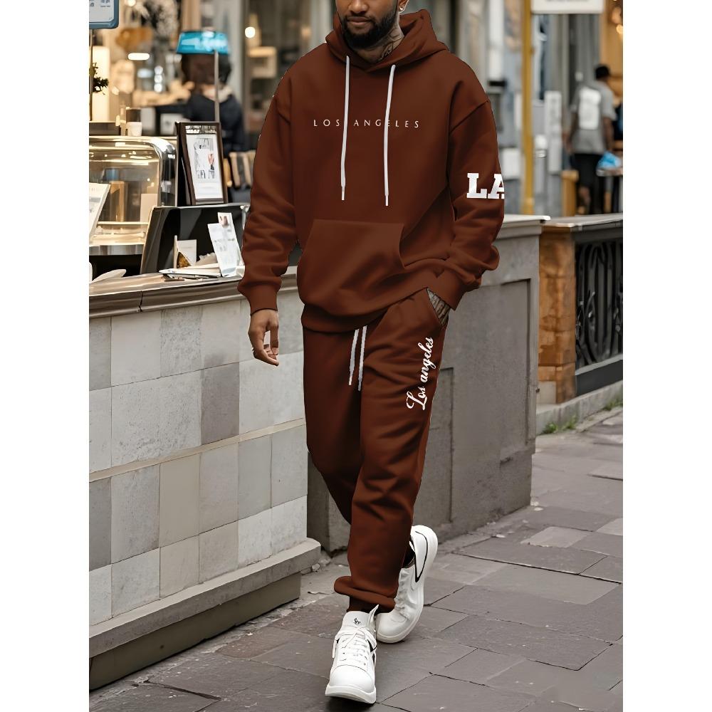Men's Hooded Sports Suit, Available In Multiple Colors, Featuring Letter Printed Hoodies and Pants, Effortlessly Creating a Street Style Look