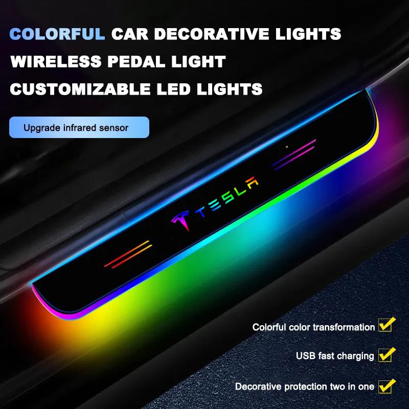 vtrdn1 Car Wireless LED Threshold Light For Tesla Model 3 Model Y Model S Model X Auto Interior Threshold Step LED Light Accessories
