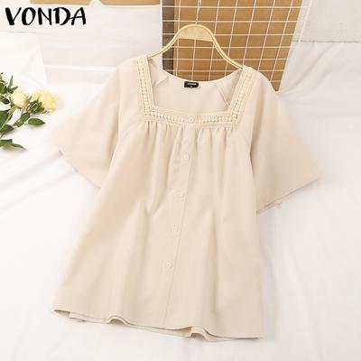 Blusas de Encaje de Verano para Mujer con Cuello Cuadrado y Manga Corta Abullonada