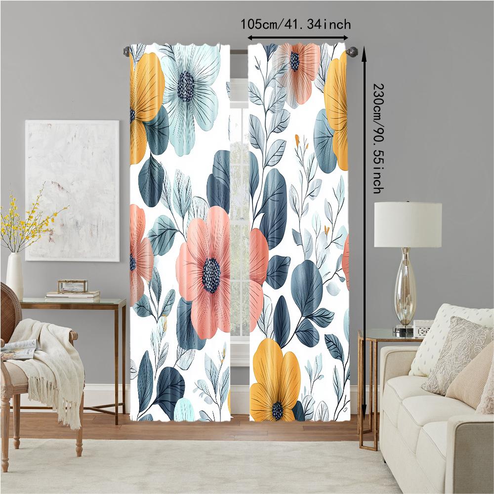 Versatile Polyester Transparent Curtains Home Decoration Floral Use Bedrooms Living Rooms Set Of 2 Made Sitting Room Decor