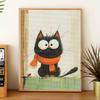 DIY Full Drill Diamond Painting Kit Cute Black Cat Wearing Orange Scarf Rhinestone Art Canvas for Cozy Home Decor Gift Wall Art Decor