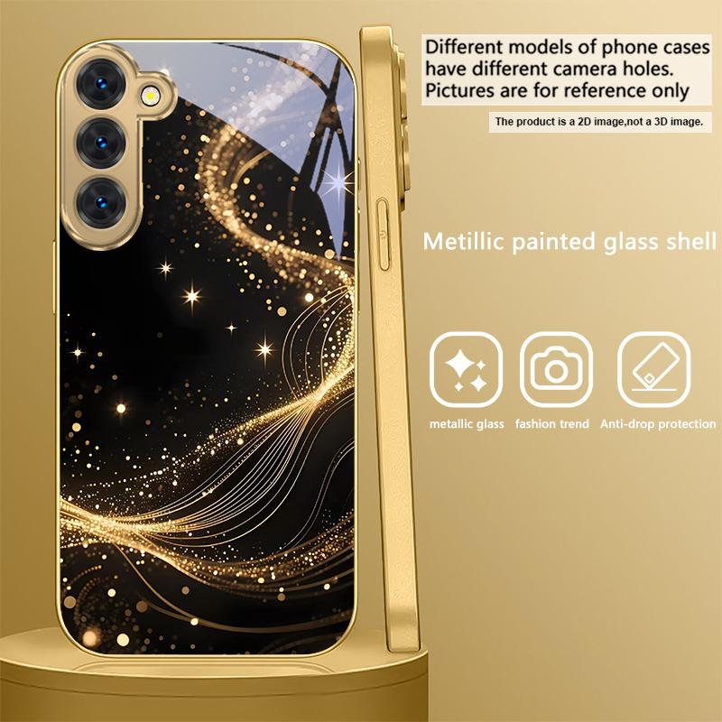 Noble Golden Curve For Samsung Galaxy S20 FE S21 S22 S23 Plus S24 Ultra 25Ultra S21+ S9+ S22Plus Golden glass phone case