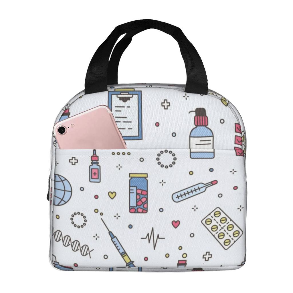 Doctors Nursing Nurse Insulated Lunch Bags Women Nurse Print Food Case Cooler Warm Bento Box for Kids Cute Lunch Box for School