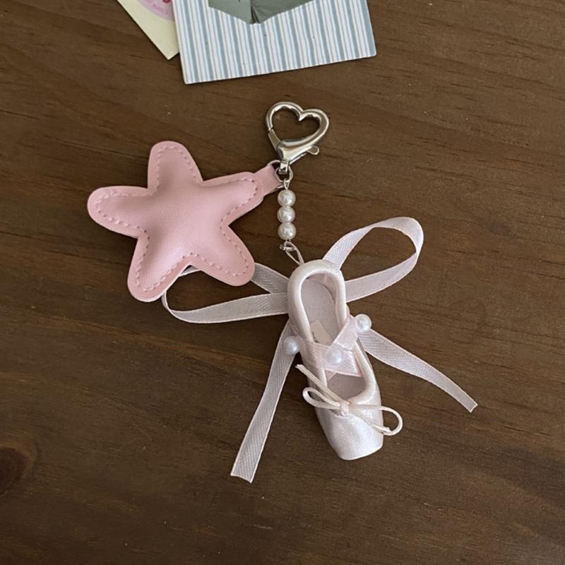 Artistic Ballet Shoe Keychain With Sparkling Star Accent Soft PU Materials Pendant For Women Gift Bag Charm Accessory