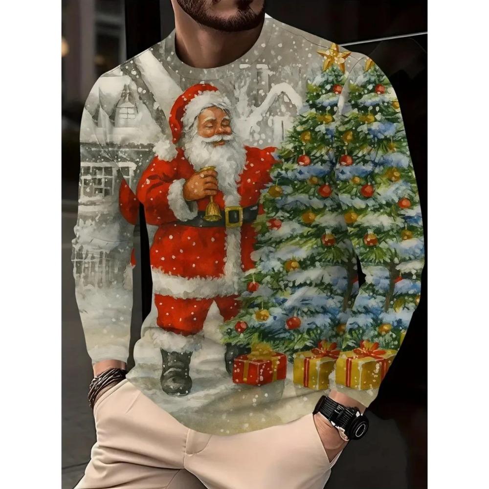 

Рождественские футболки с длинным рукавом для мужчин в стиле Харадзюку, модный повседневный пуловер с круглым вырезом, новогодний подарок, рождественские топы, хип-хоп, свободные футболки XL