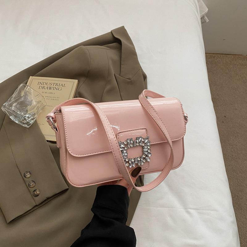 

Fashion rhinestone small square bag 2025 spring and summer new Spice Girl shoulder armpit bag high value texture diamond-encrusted messenger bag розовый