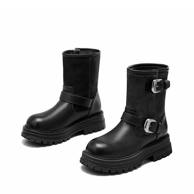 Dicksölig erhöhende Martin-Stiefel für Damen 2025 neue Herbst braune Ritter-Kurzstiefel für Damen beliebte Western-Cowboystiefel