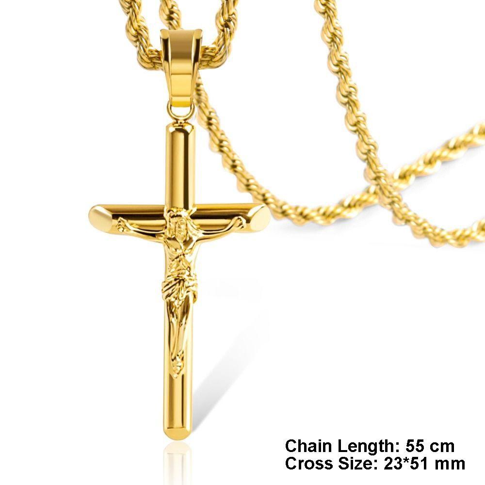 Trendy Stainless Steel Holy Cross Twist Chain Exquisite Crucifix Pendant Hypoallergenic Versatile Rope Chain Easter
