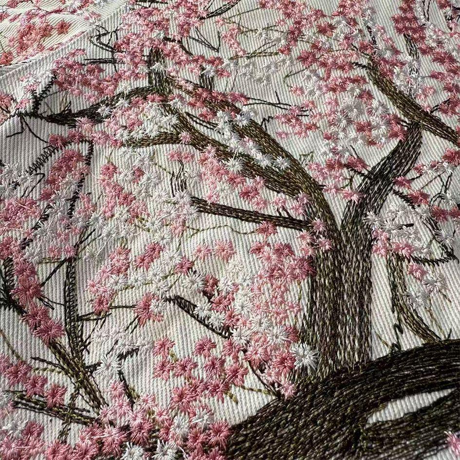 Derschutze Men's Trendy Winter 2025 Cherry Blossom Embroidered Hooded Cotton Jacket