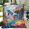 1pc Cozy Dolphins Swimming Under The Sea Print Blanket - Lightweight Flannel Throw Blanket For Sofa, Bed, Living Room, Office, Outdoor Travel, Camping