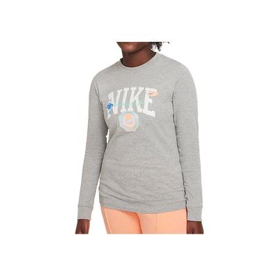 Nike Sports Lifestyle Series Round Neck Letter Print Long Sleeve T-Shirt Kids Tops Gray DR9629-063