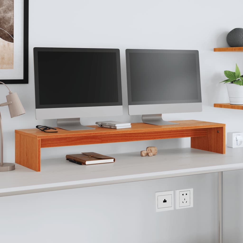 Monitor Stand Wax Brown 100 X 27 X 15 Cm Solid Pine Wood