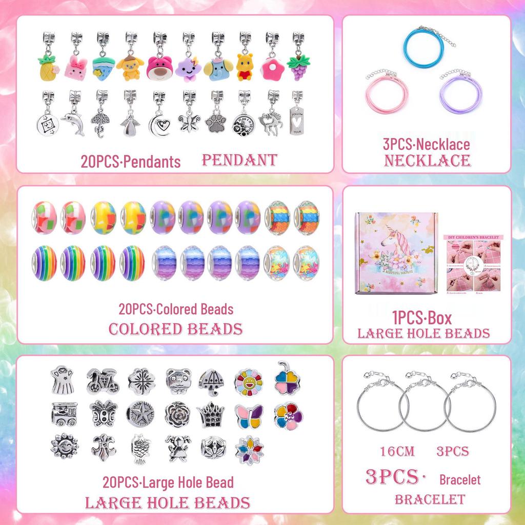 Colorful Crystal Beaded DIY Children's Bracelet Set with Unicorn Accessories