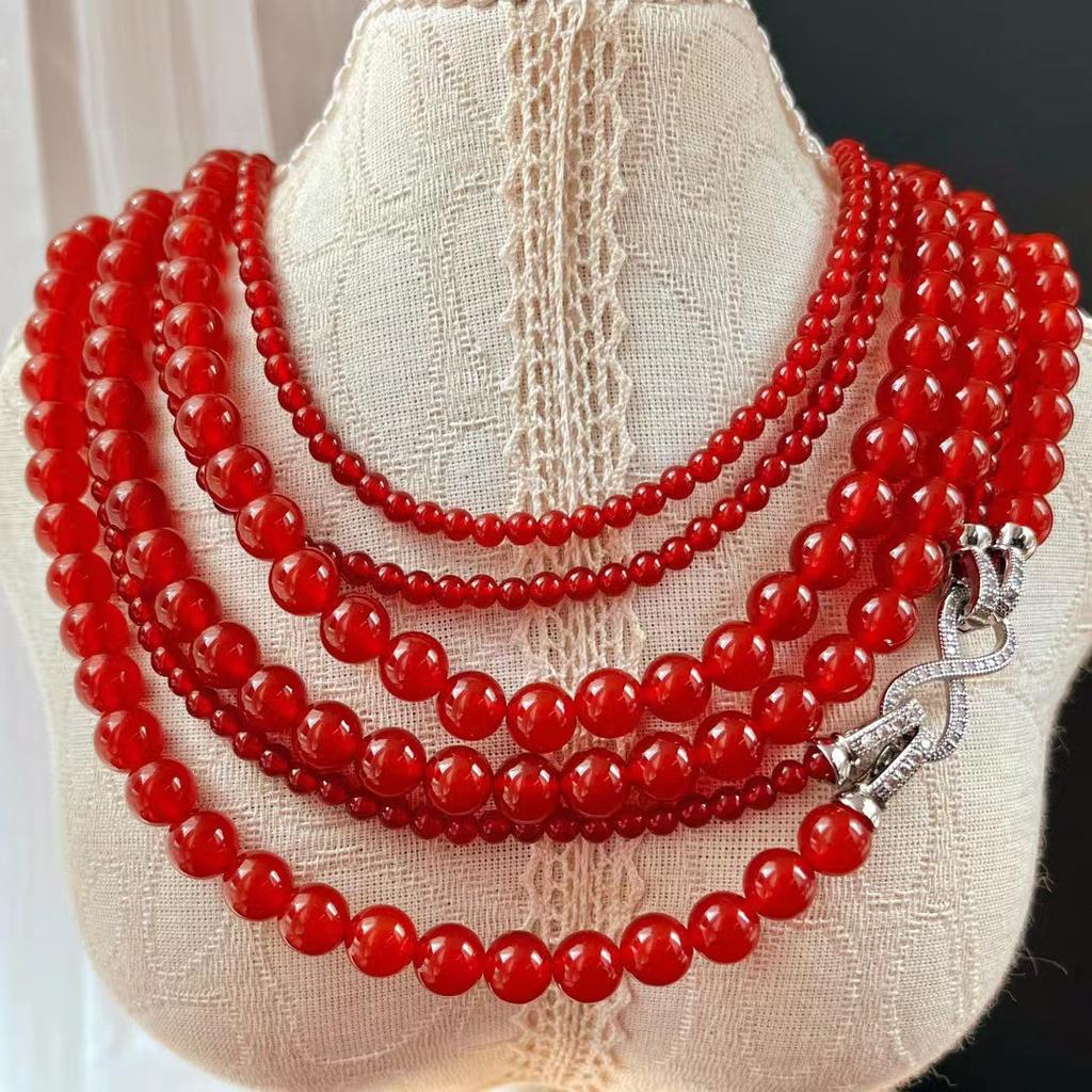 Vintage New Year Red Dove Blood Red Natural Carnelian Agate Detachable Multiple Wearing Necklace Sweater Chain