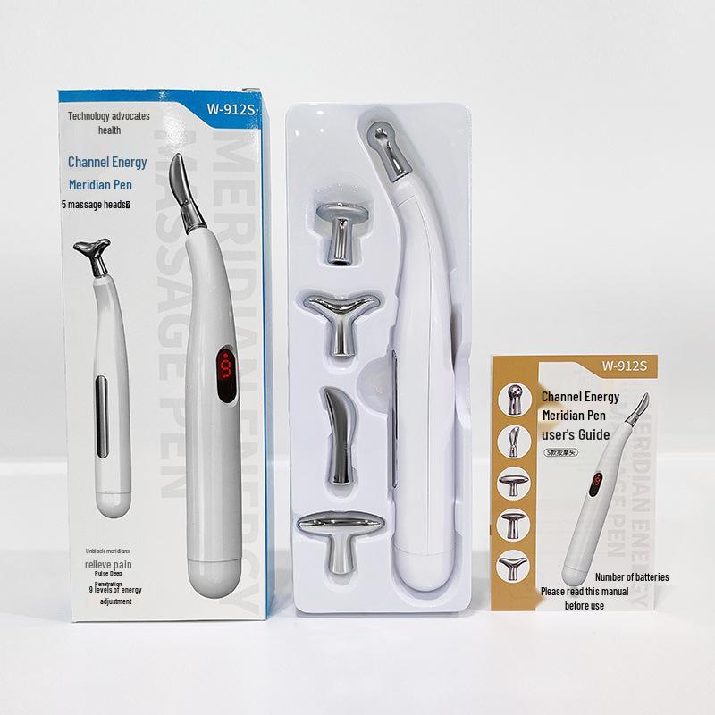 Meridian Pulse Acupressure Pen: 5-Head, 9-Level Intensity Acupuncture Massager with Red Light