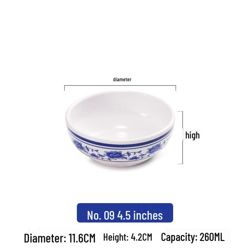 Chuyi Qi Melamine Blue & White Rice Soup Bowls (4.5 inch)