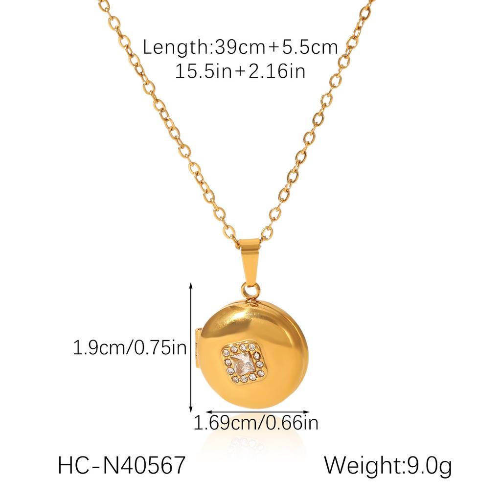 8-pointed star moon diamond-encrusted magnetic photo locket pendant stainless steel necklace, premium clavicle chain jewelry