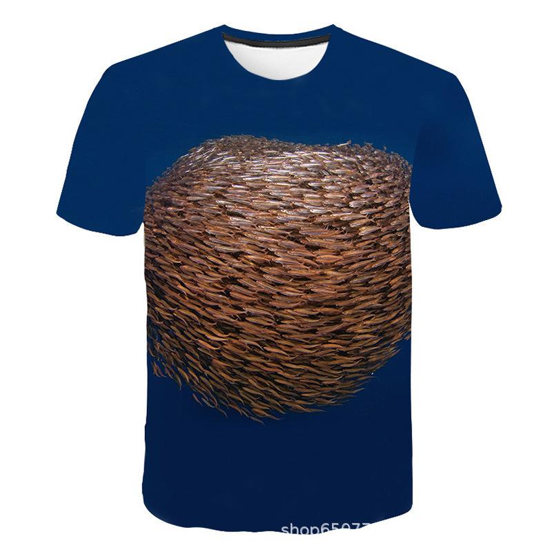 Summer Round Neck 3D Animal Print Top Fashionable Casual Short Sleeved Men's T-shirts
