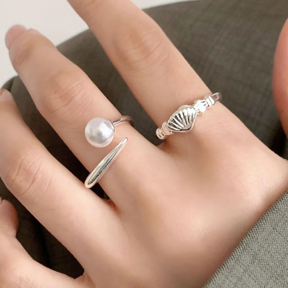 Panjbj Copper Shell Pearl Ring For Women Irregular Sweet Romantic Office Jewelry Birthday Gift Dropship