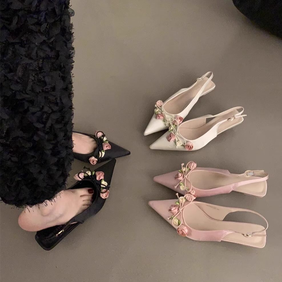 Pointed high heels French bag head sandals fairy style women's shoes spring and summer wear white high heels sandals Korean version single shoes