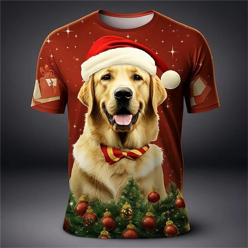 

Модная мужская новая рождественская футболка с 3D-принтом собаки для мужчин и женщин Y2k Харадзюку уличный унисекс с коротким рукавом 6XL