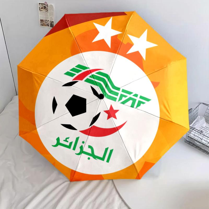 Modello squadra nazionale di calcio dell'Algeria, ombrello pieghevole automatico, design portatile e pieghevole, 8 stecche, un regalo di Natale o di compleanno.