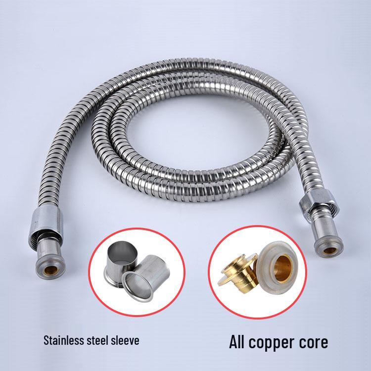 Explosion-proof Stainless Steel Handheld Shower Head with Large Double Buckle and Extended Transparent Hose